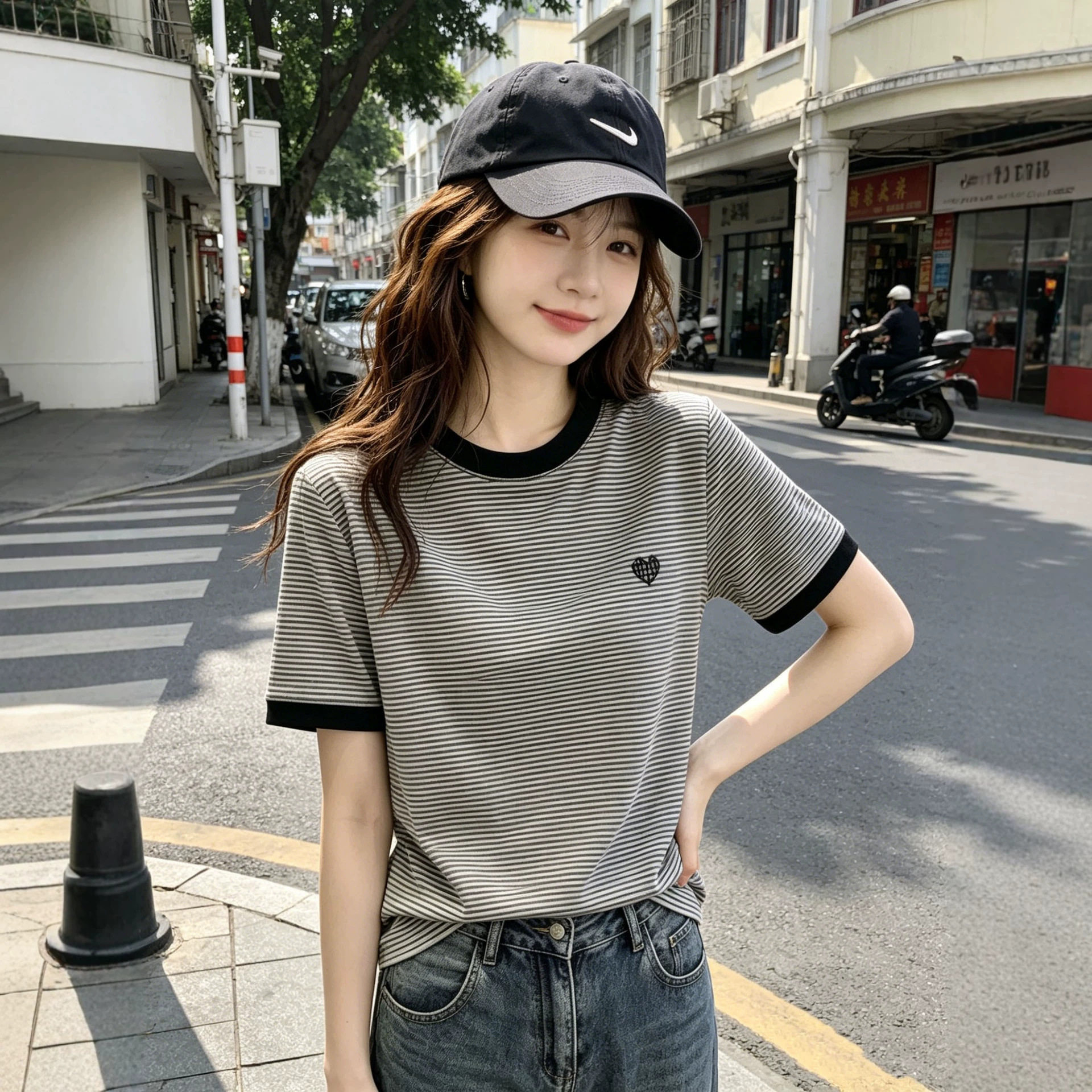 韩系撞色条纹短袖t恤女夏季2026新款胖mm大码宽松圆领显瘦上衣