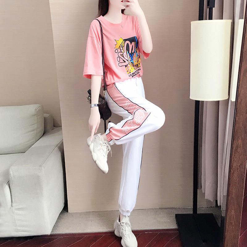 潮牌休闲运动套装女夏装2023新款韩版时尚洋气青春减龄显瘦两件套