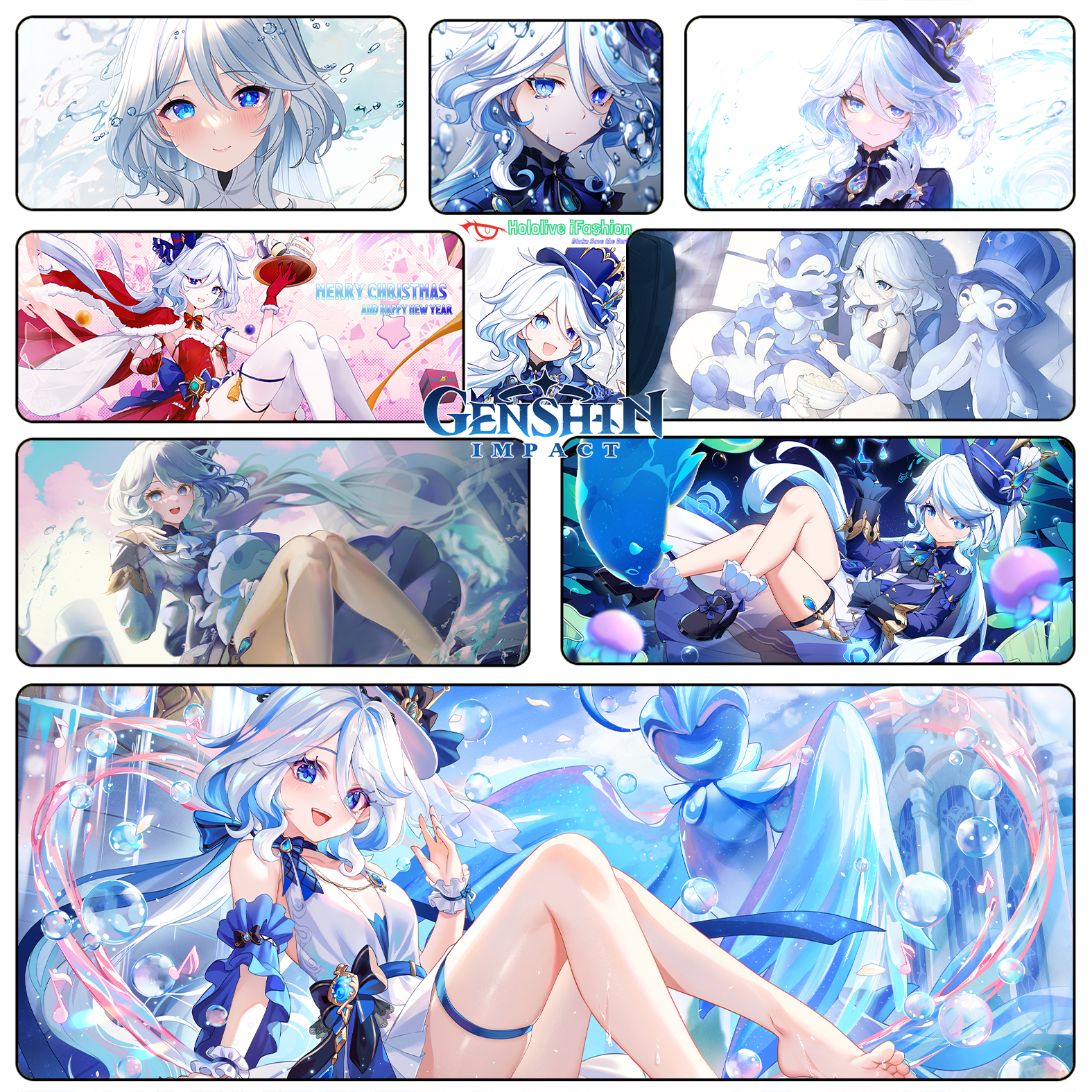 水神 芙宁娜鼠标垫 芙卡洛斯 定制超大锁边键盘垫桌垫