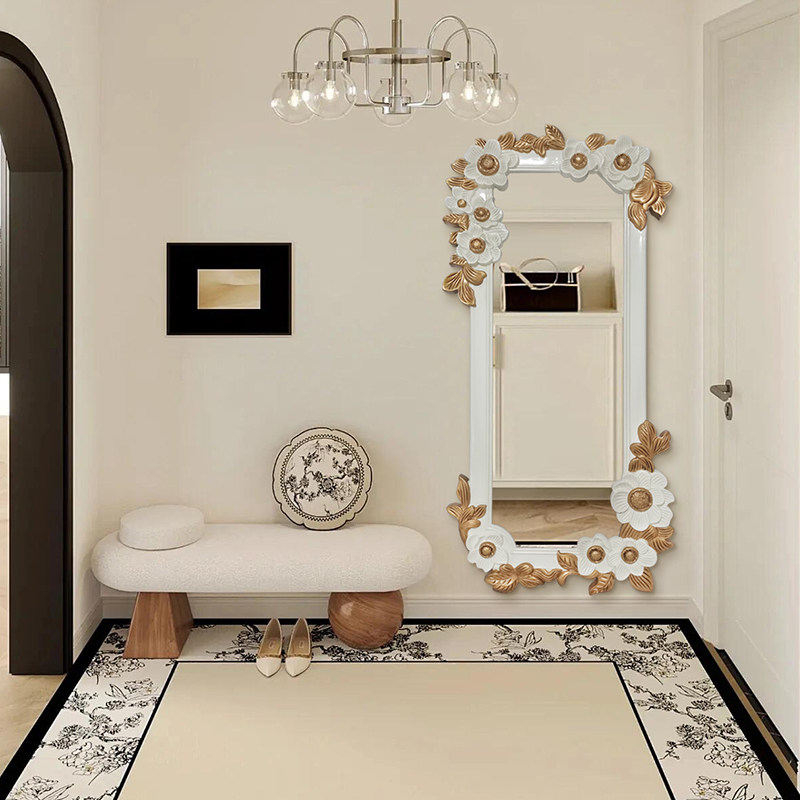 法式入户全身镜穿衣镜高级感雕花浴室壁挂化妆镜客厅背景墙装饰镜