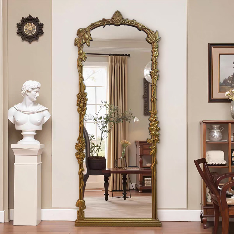 法式雕花客厅玄关落地全身镜轻奢设计师艺术壁挂试衣镜卧室穿衣镜