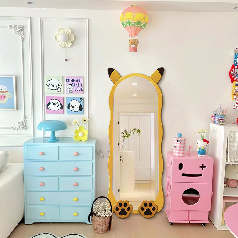 北欧创意可爱造型皮卡丘落地全身镜设计师试衣镜客厅玄关镜穿衣镜