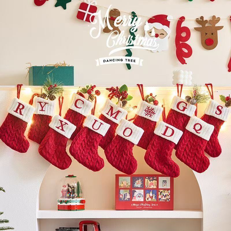圣诞节diy字母圣诞袜儿童女生礼物袋挂件装饰品家庭商场挂饰道具