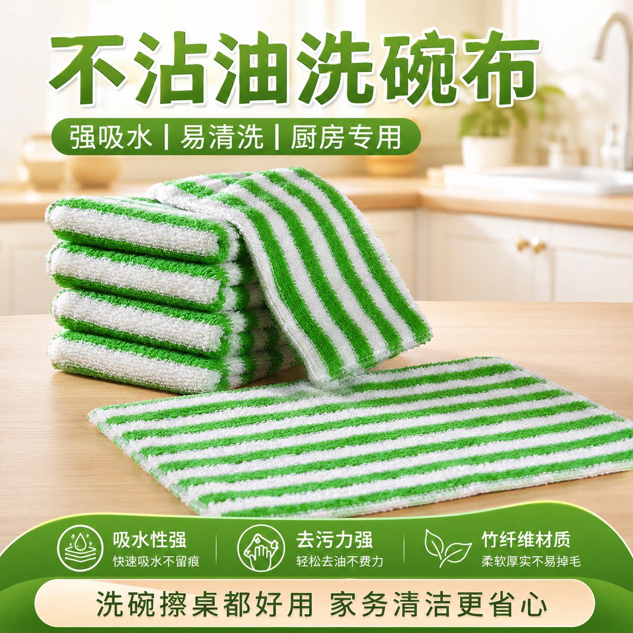 竹纤维加厚吸水不沾油厨房抹布