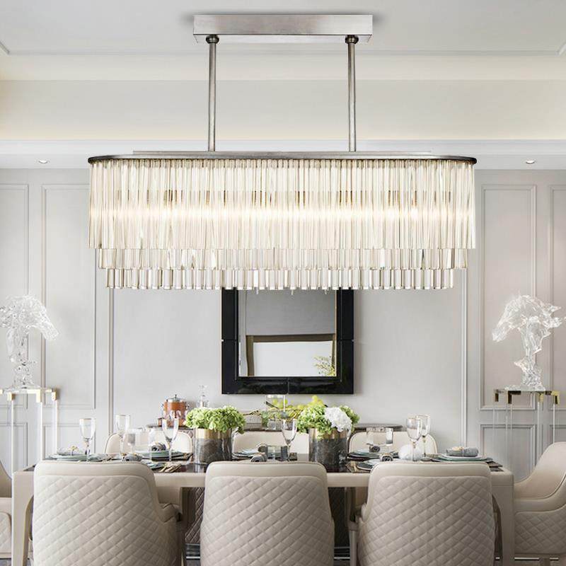 时尚家居餐吊灯后现代水晶玻璃长方形新款银色设计师样板间餐厅灯