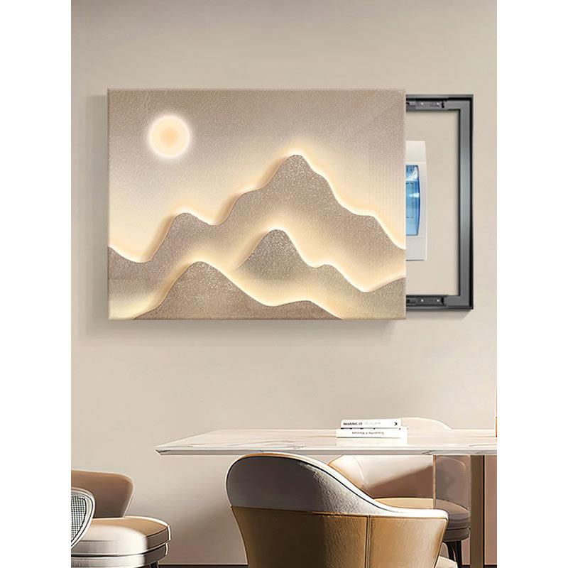 日照金山超薄电表箱装饰画轻奢高级感推拉遮挡强弱配电箱盖板挂画