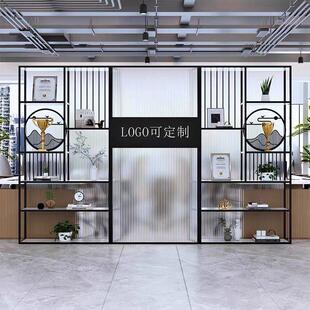 办公室隔断展示架公司形象墙玻璃屏风隔断工作室进门遮挡置物架子