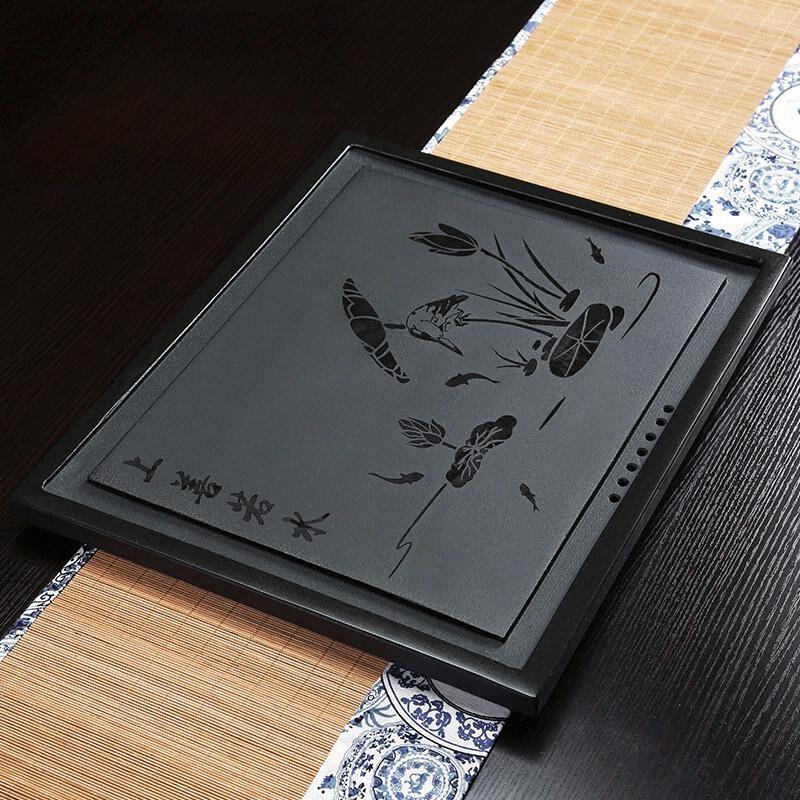 天然茶桌石板面茶台石板嵌入式乌金石茶盘定制桌面中间盖板空位