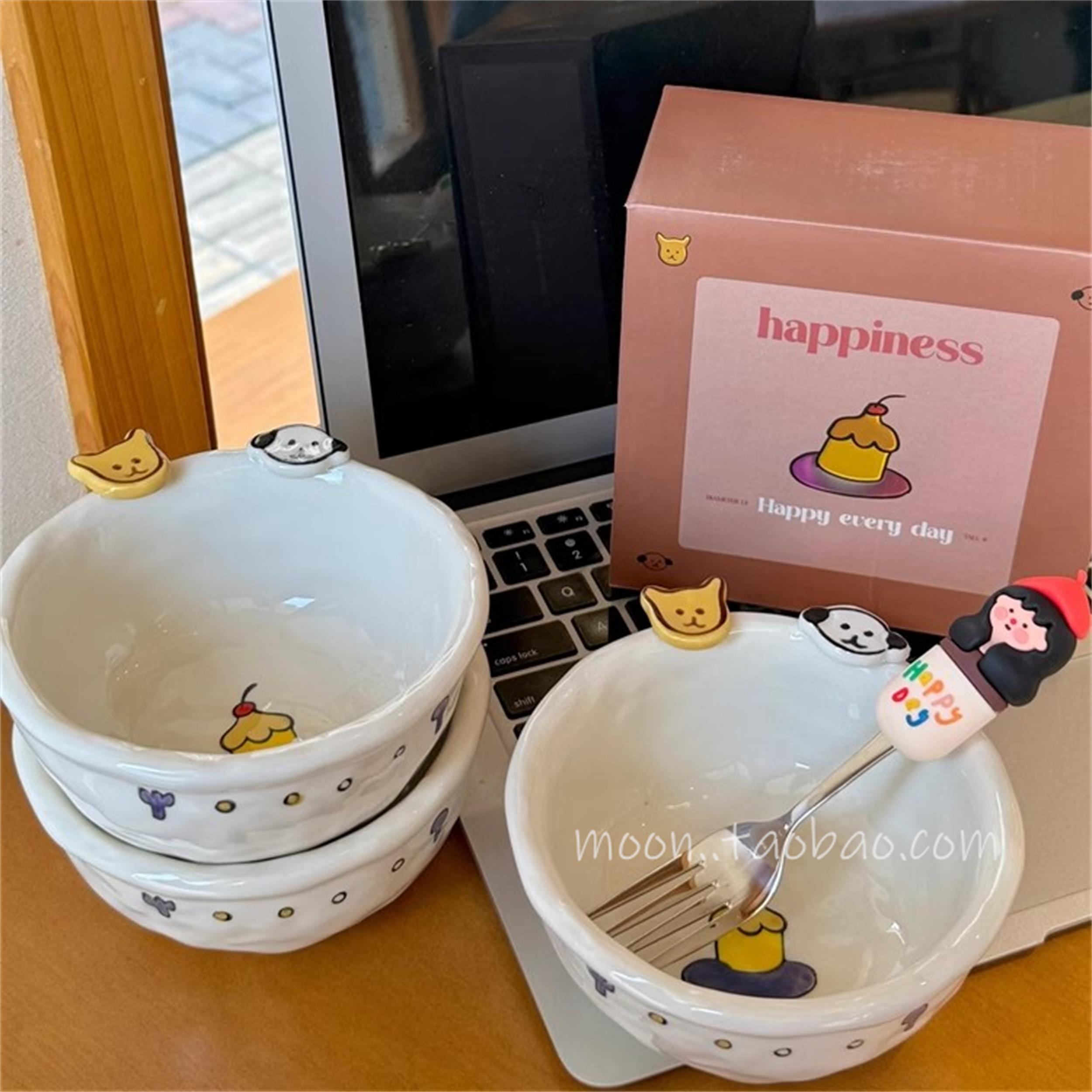 生日小狗|ins风可爱立体陶瓷米饭碗酸奶碗家用餐具送人礼物礼盒装