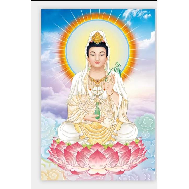 观音菩萨画像小号30cm 观世音菩萨贴画 家用佛像高清 佛堂画贴纸