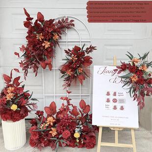 婚庆彷真花订婚假花婚礼布置红色地排花舞台kt版迎宾牌区装饰挂花