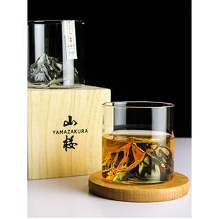小众日式威士忌杯浅间山玻璃杯富士山浅间茶杯水杯子清 酒杯ins风