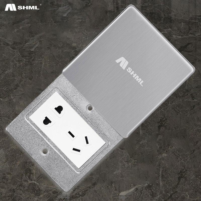 MSHML-地插座86型小平推滑盖式地插座侧滑不锈钢防水五孔地插