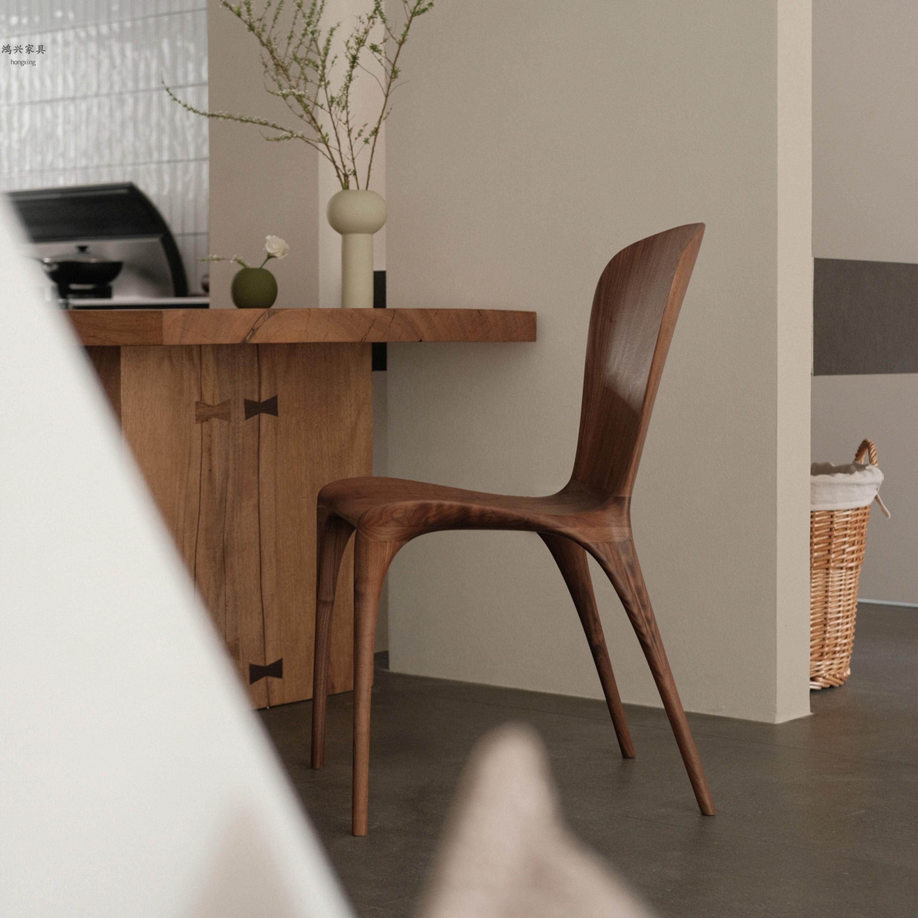 北美黑胡桃原木尤里卡餐椅全实木曲面雕刻白蜡木全榫卯柚木书桌椅