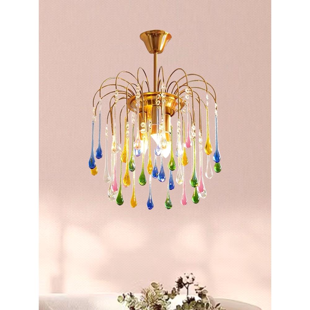 SY全铜糖果水晶吸顶灯欧法式轻奢彩色男女儿童公主房衣帽间卧室灯