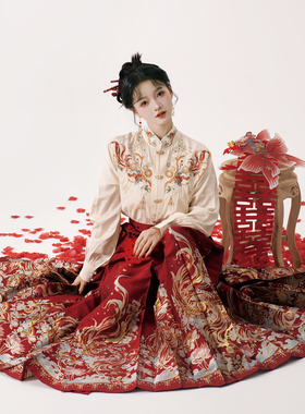 半木尧喜结莲鲤红色马面裙原创明制汉服套装女订婚服礼服新款上衣