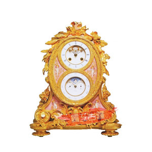 仿古座钟欧式机械座钟摆设饰品软装工艺纯铜星辰日月钟590mm