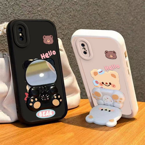 苹果X手机壳小熊支架XR新款xs防摔xsmax可爱iphonexmax套iPhoneX女iPhoneXR男xmax全包ipx叉xsmas硅胶max镜子