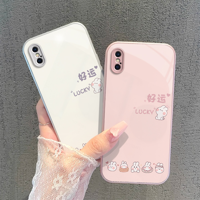 苹果X手机壳XR新款xs防摔xsmax网红iphonexmax套iPhoneX女iPhoneXR男xmax全包ipx叉xsmas玻璃max简约好运兔子