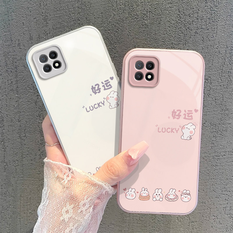 适用OPPOA53手机壳OPPO新款A53 5G套OPA/OPPA简约A535G硬玻璃OPP0PP0PPO全包PPOA/OPOA防摔OPOPA男女好运兔子