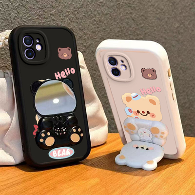 苹果12手机壳小熊支架iPhone12Pro新款12Promax防摔Pmax高级感全包mini保护套十二迷你por镜子max硅胶p男ip女