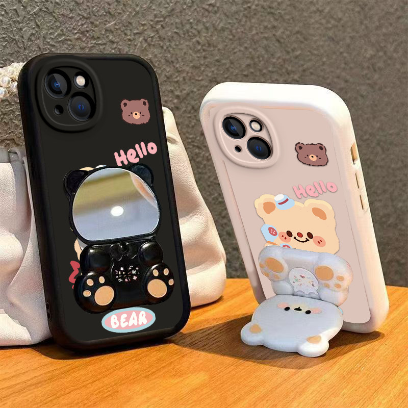 苹果13手机壳小熊支架iPhone13Pro新款13promax防摔Pmax高级感全包mini保护套十三迷你por镜子max硅胶p男ip女