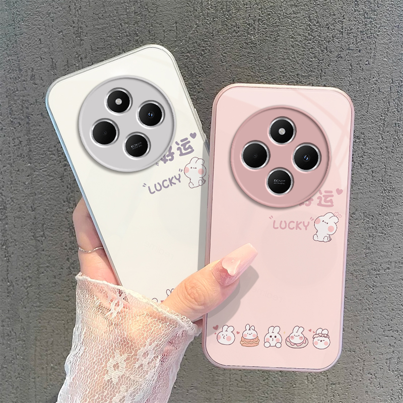 适用红米14R手机壳小米Redmi14R5G保护套23124RN87C新款十四R14简约钢化玻璃硬壳全包防摔Redmin男女好运兔子