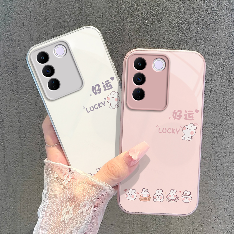 适用vivoS16e手机壳vivo S16e保护套SE新款简约硬玻璃全包防摔vivis步步高维沃vovos高级感viv0男女好运兔子