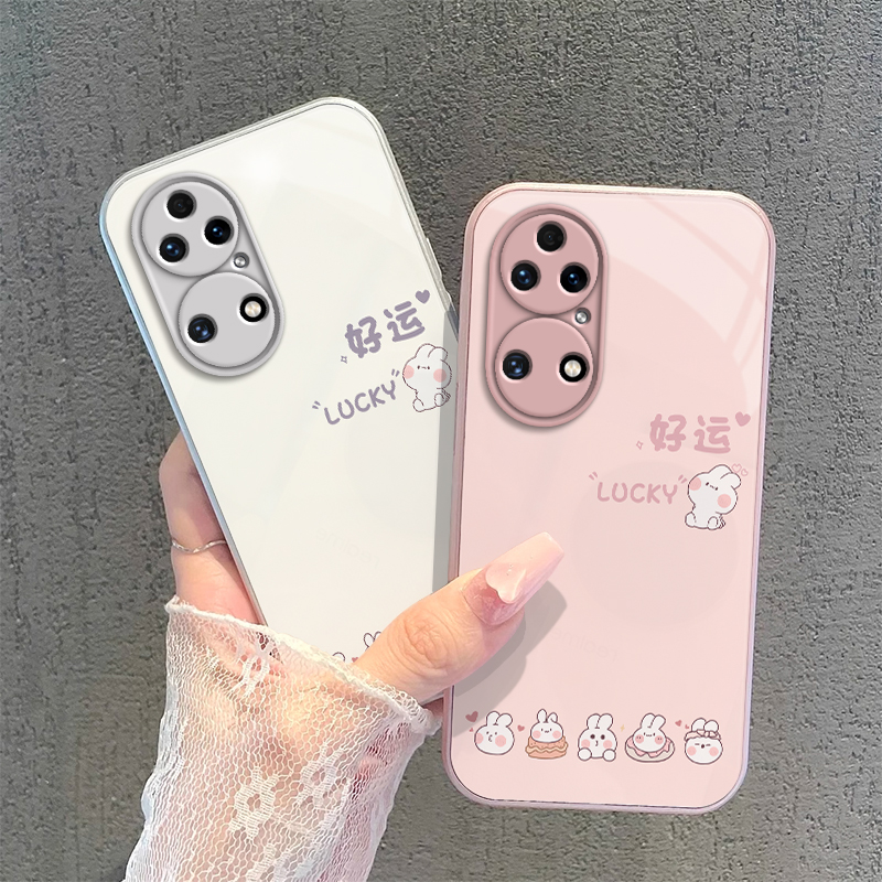 适用华为P50手机壳P50Pro保护套HUAWEIP五零新款P5O简约硬P5OPro钢化玻璃Por全包防摔Pr0高级感男女好运兔子