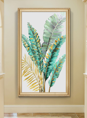美式植物入户玄关装饰画家大v业油画大走廊过道挂画正对门客厅壁