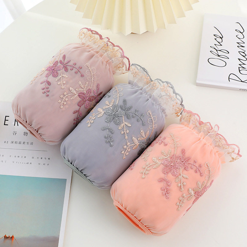 女士袖套甜美小花刺绣双层网纱短款糖果色套袖透气护袖可爱风防污