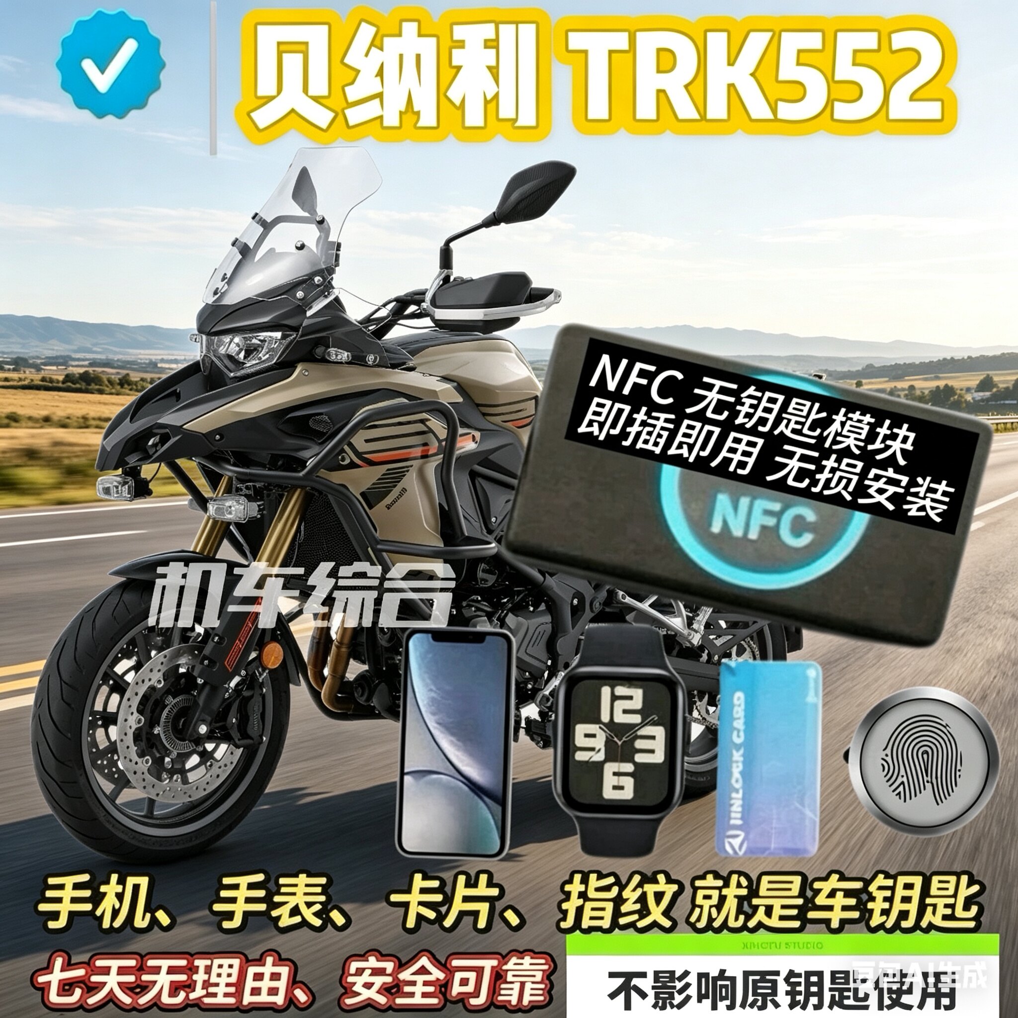 贝纳利TRK552用NFC无钥匙模块，可刷手机骑车，手机就是钥匙