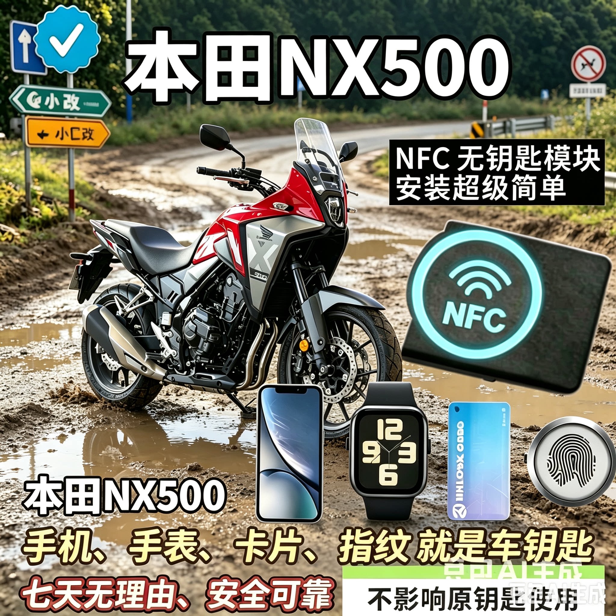 本田 NX500 NFC无钥匙主机可刷手机、卡片骑车