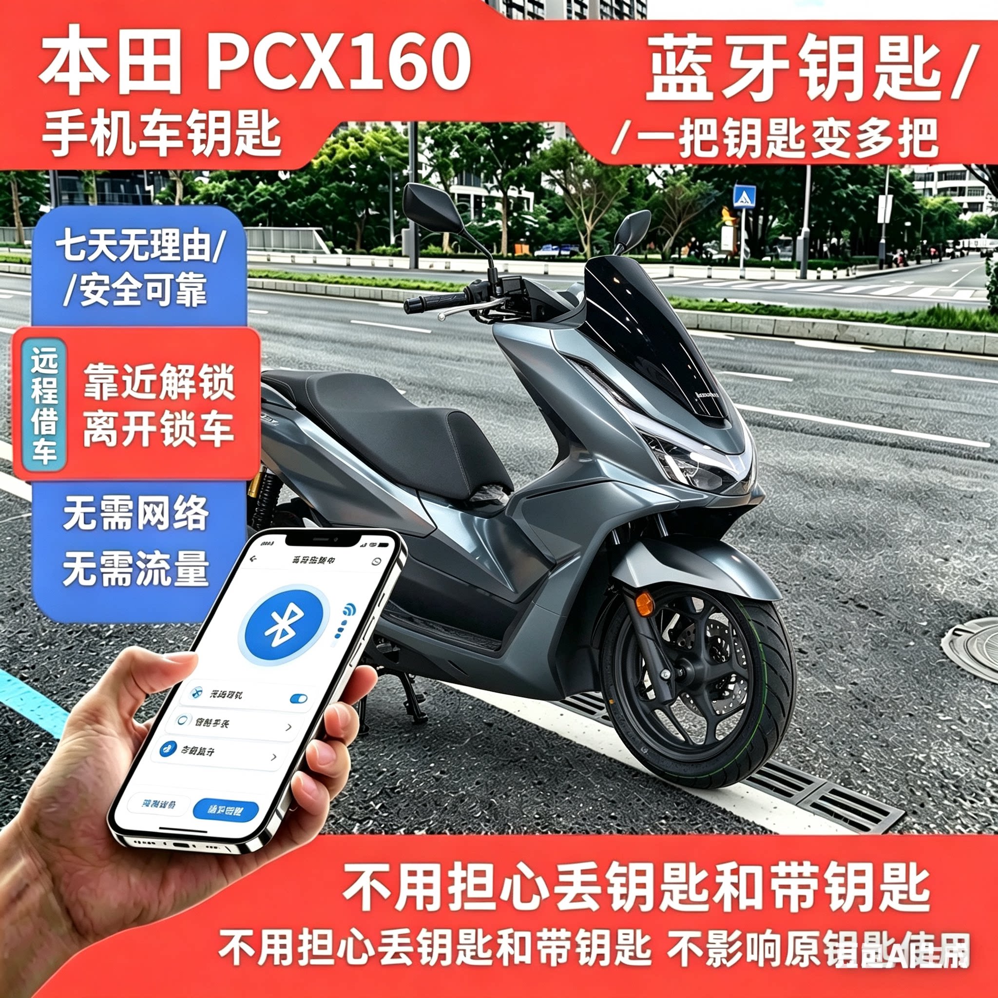 适用于本田 PCX160 加装蓝牙无钥匙模块，手机就是车钥匙