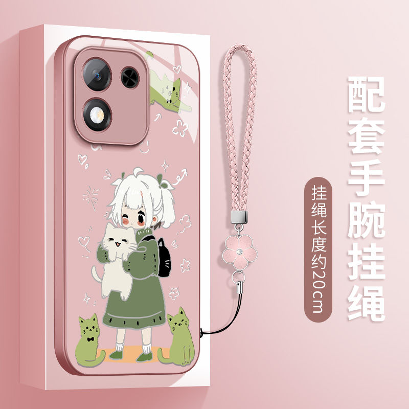 适用华为荣耀x70i手机壳新款HONORx70保护套硅胶X70pro软外壳镜头带防摔后盖抱猫情侣男女高级挂绳金属漆玻璃