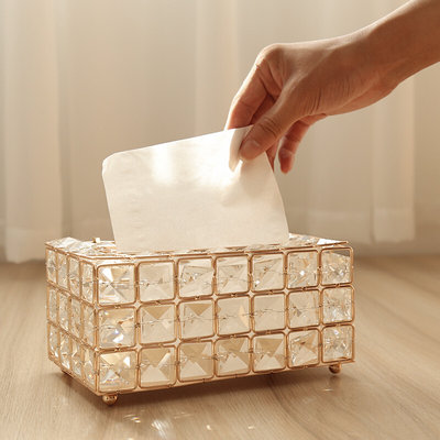 欧式水晶纸巾盒简约家用客厅茶几抽纸盒桌面餐巾纸收纳盒创意车载