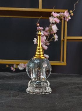 水晶装藏舍利子水晶舍利塔密封透明可见甘露丸嘎乌瓶佛塔桌面供养