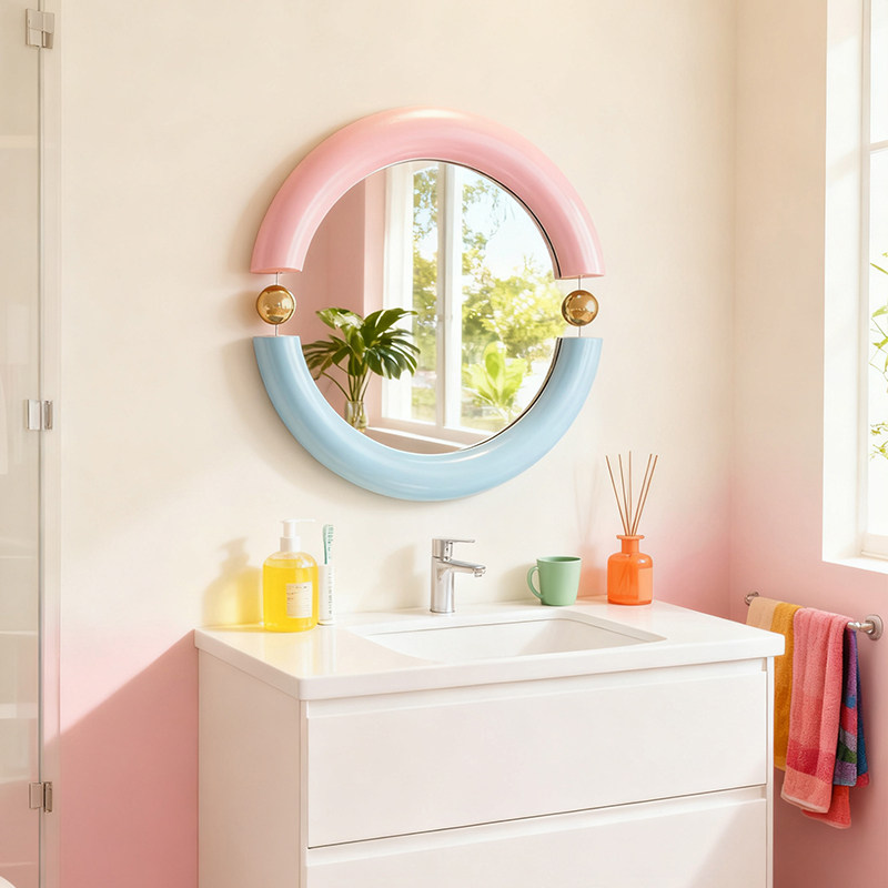 北欧多巴胺卫生间智能led发光浴室镜圆形梳妆台化妆镜艺术装饰镜