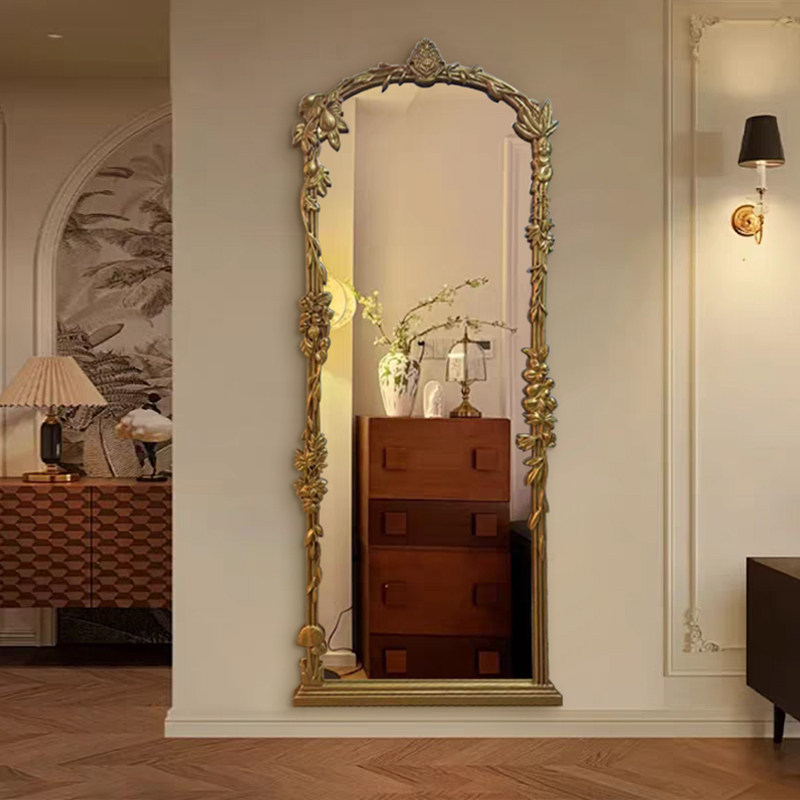 法式古典雕花全身镜轻奢高级客厅玄关落地镜不规则创意设计穿衣镜