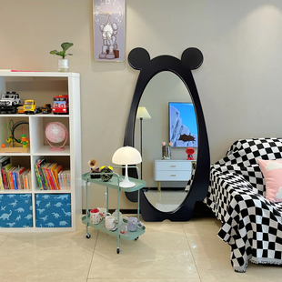 网红ing可爱小熊镜子落地全身镜卧室高级感穿衣试衣镜轻奢挂墙镜