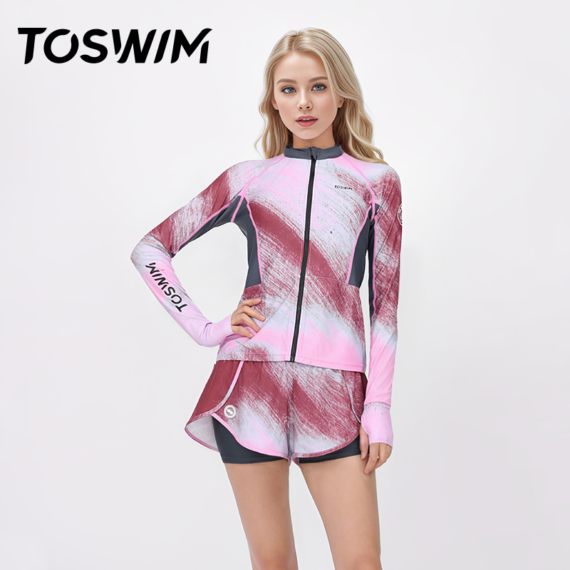 TOSWIM分体泳衣女高级感长袖平角防晒保守冲浪服泳装高级感游泳衣