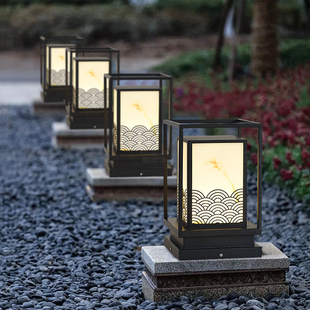 新中式柱头灯别墅大门口灯围墙灯庭院景观灯户外花园工程草坪灯