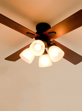 日式实木吊扇灯餐厅家用客厅北欧简约黑色正反转出口变频风扇吊灯