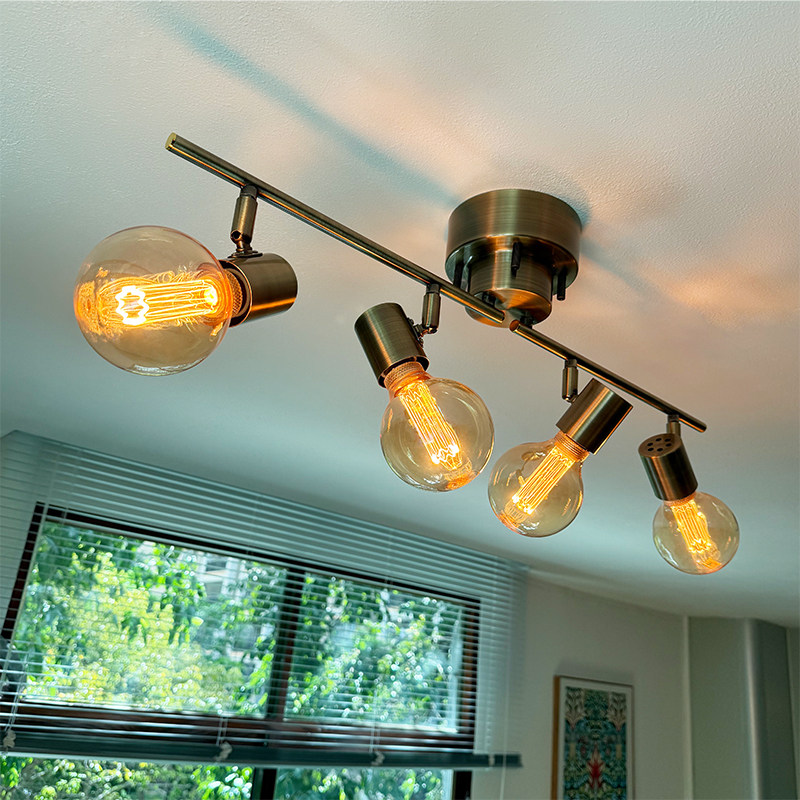 日式北欧简约多头灯智能遥控E27灯泡吸顶灯复古铜客厅餐厅书房灯