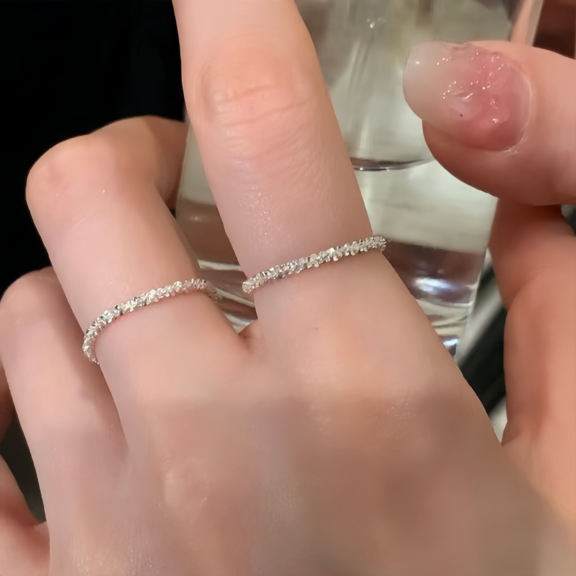 S925纯银碎碎冰满天星戒指女超闪叠戴波光粼粼小众高级感指环尾戒