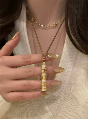 金店同款古法六字箴言随身佛吊坠编绳项链高级感新中式长款毛衣链