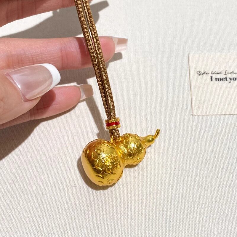 福禄招财 新中式古法沙金葫芦吊坠编绳项链男女小众高级感毛衣链