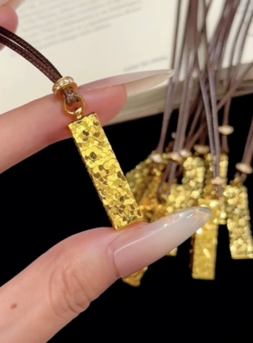 新中式四方来财碎碎冰小金条吊坠项链女爆闪高级感吉言方砖毛衣链