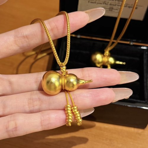 新中式国潮风古法金色葫芦流苏编绳项链女长款轻奢小众百搭毛衣链