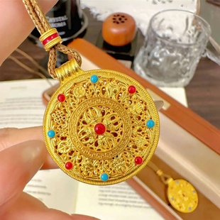 新中式古法金色镂空金刚杵八宝罗盘吊坠编绳项链女复古轻奢毛衣链
